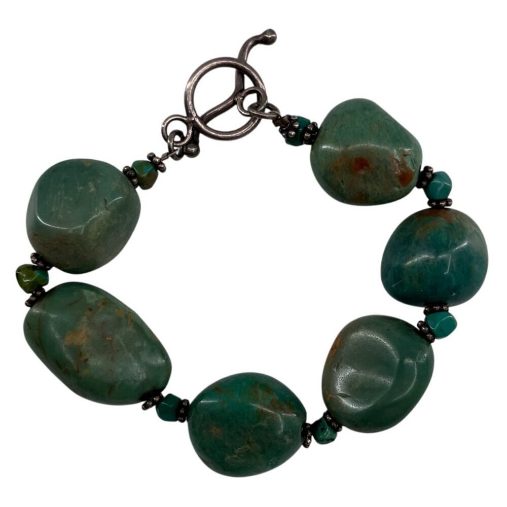 Boho Bohemian Teal Brown Silver Color Metal Stone Rock Bracelet Jewelry